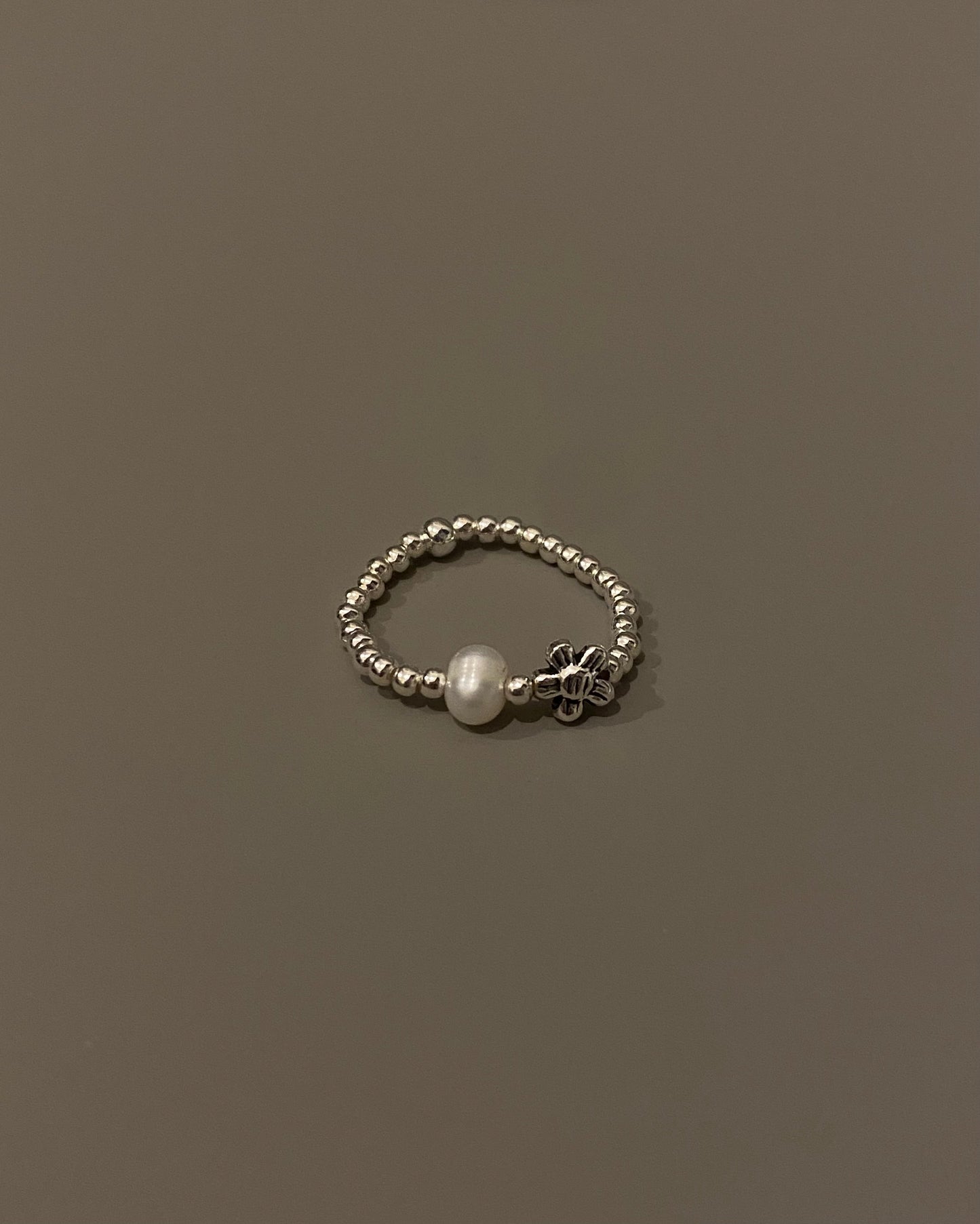 KR silver 925 迷你花花拼珍珠戒指