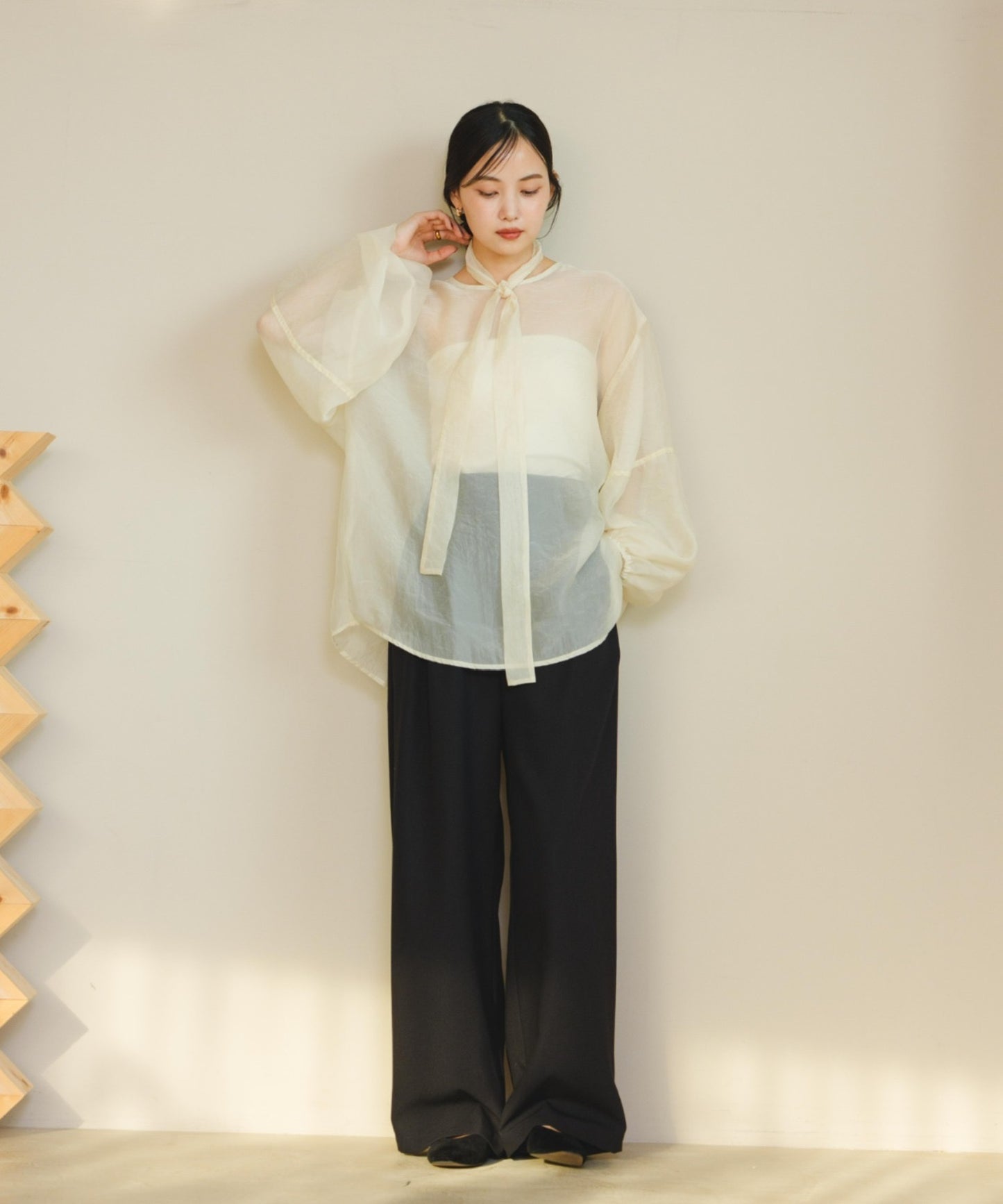Hinari ribbon sheer blouse