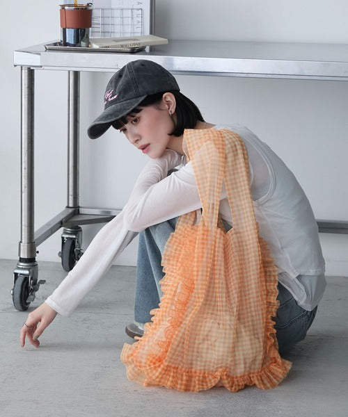透明感方格Ruffle雙面Totebag