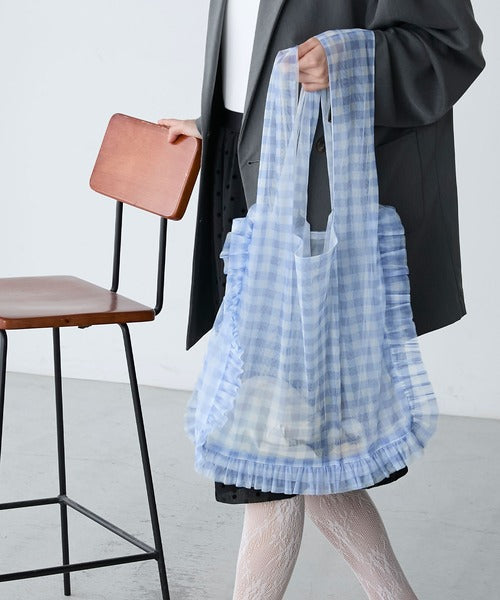 透明感方格Ruffle雙面Totebag