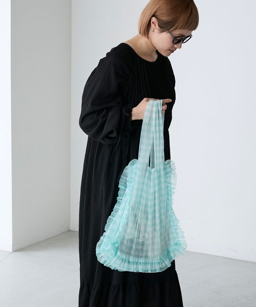 透明感方格Ruffle雙面Totebag