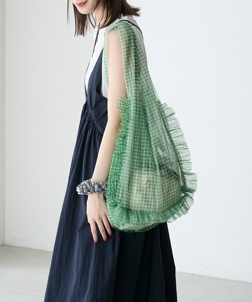 透明感方格Ruffle雙面Totebag
