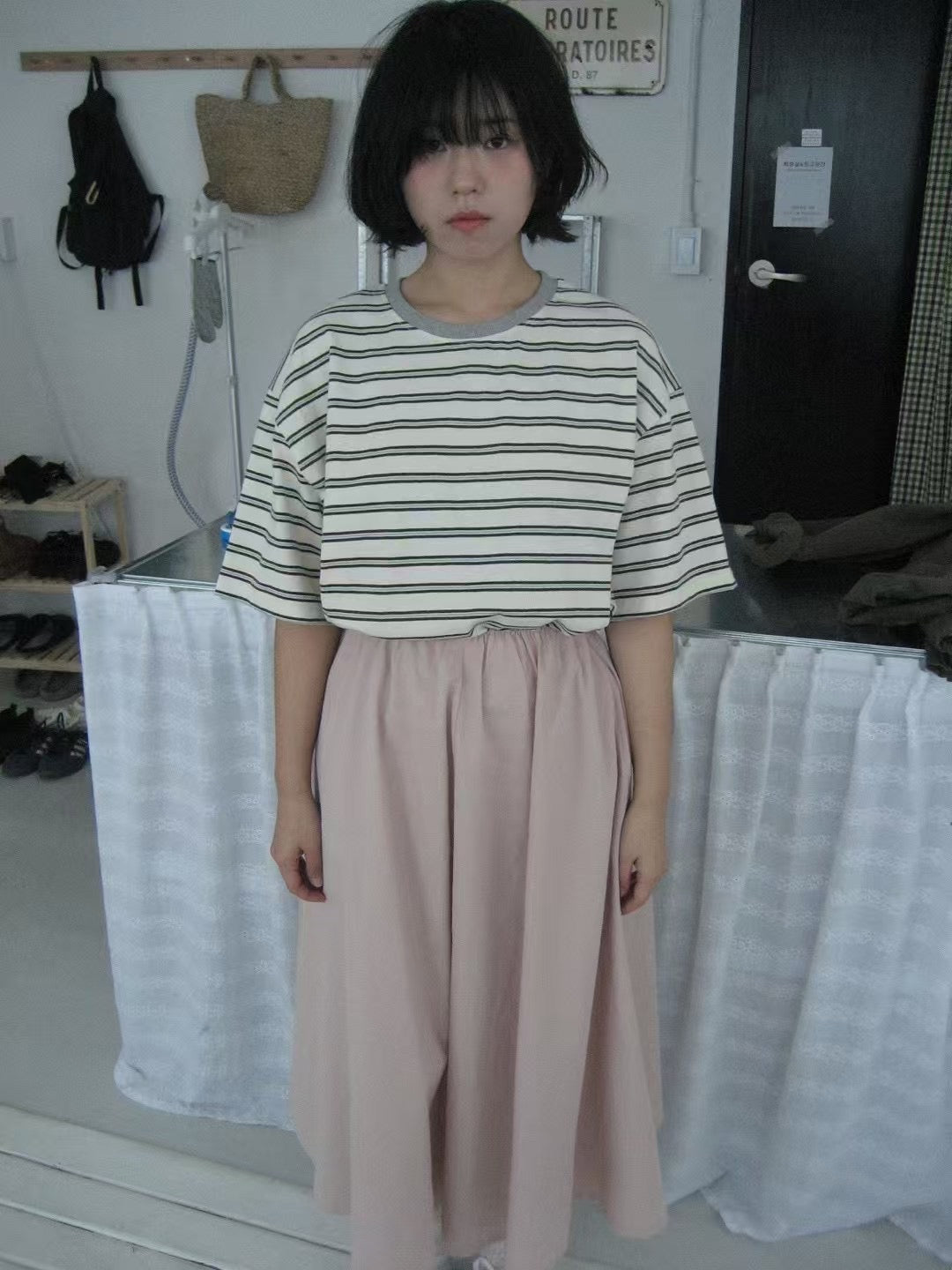 KR 拼色橫紋寬版TEE