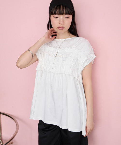 JP 純棉天竺TWO WAY RUFFLE TOP
