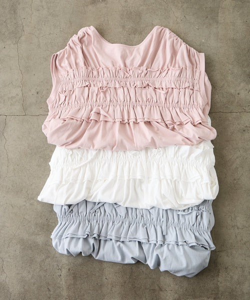 JP 純棉天竺TWO WAY RUFFLE TOP
