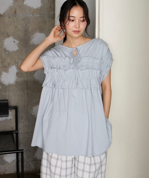 JP 純棉天竺TWO WAY RUFFLE TOP
