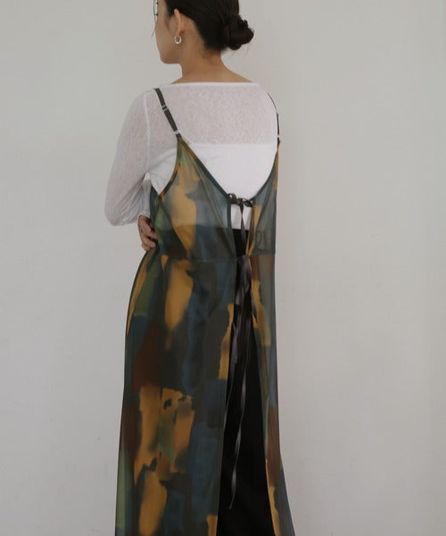 JP 2WAY水彩印花薄紗長吊帶OPS