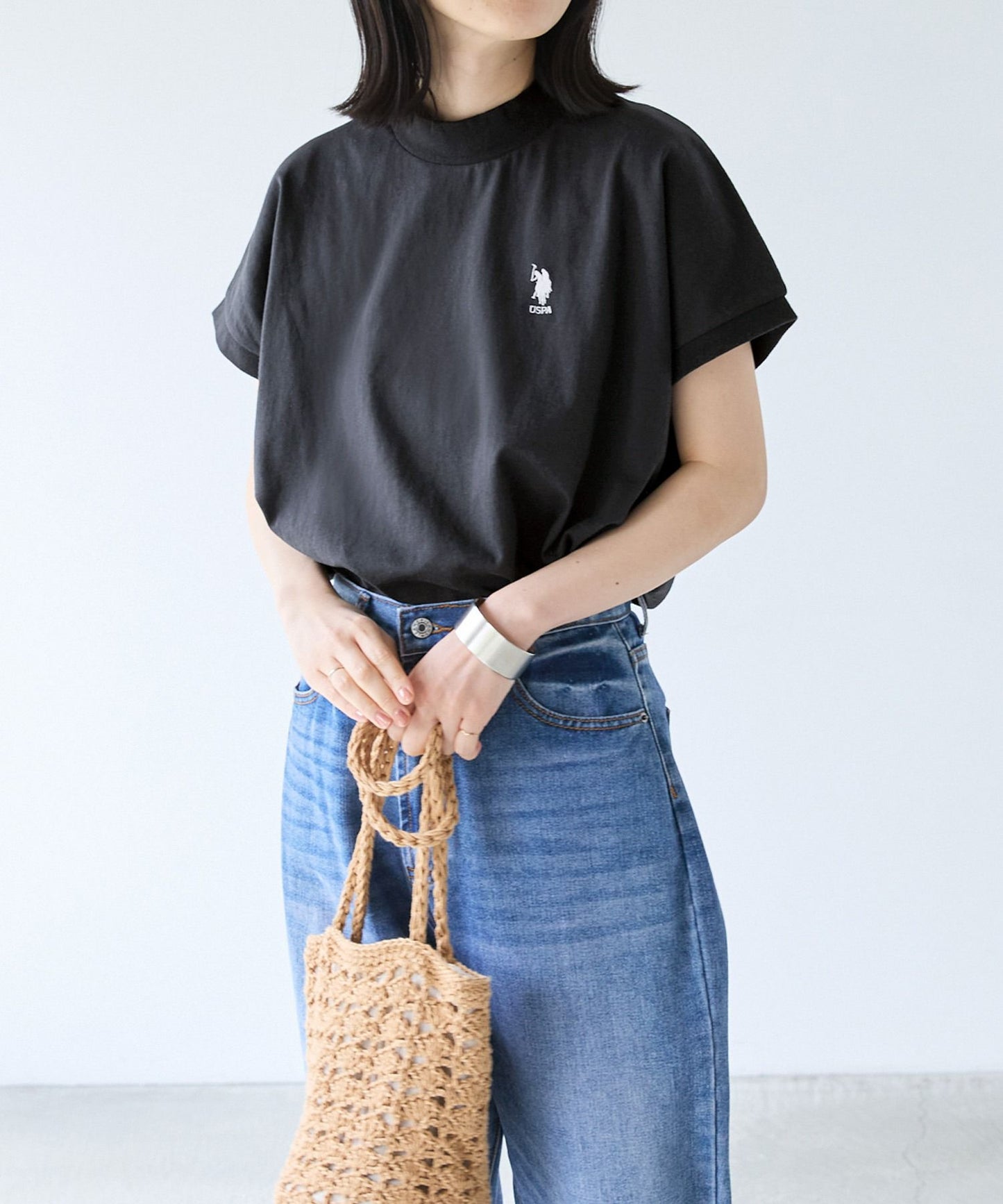 U.S POLO ASSN. 刺繡小高領法式袖 Tee