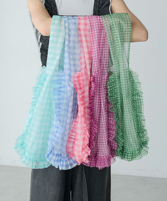 透明感方格Ruffle雙面Totebag