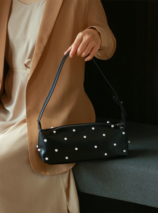 粗肩帶珍珠寬款單肩包
