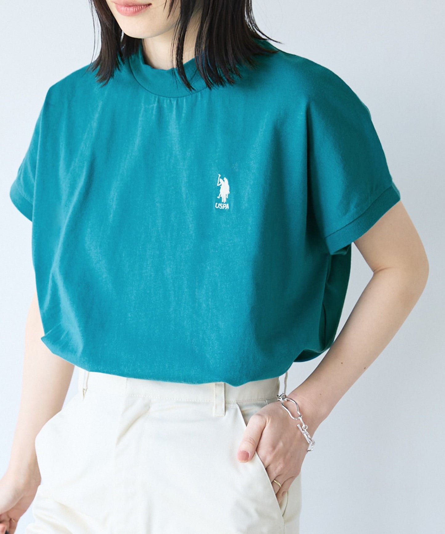 U.S POLO ASSN. 刺繡小高領法式袖 Tee