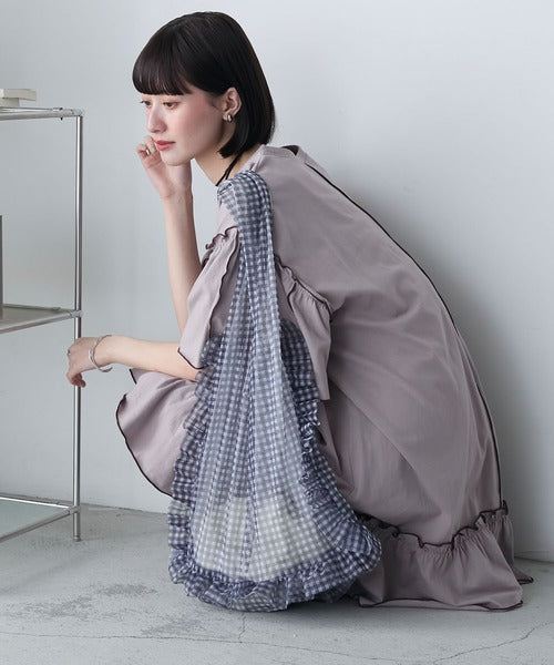 透明感方格Ruffle雙面Totebag
