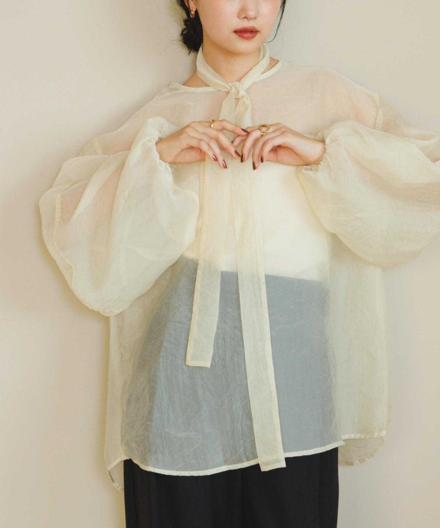 Hinari ribbon sheer blouse