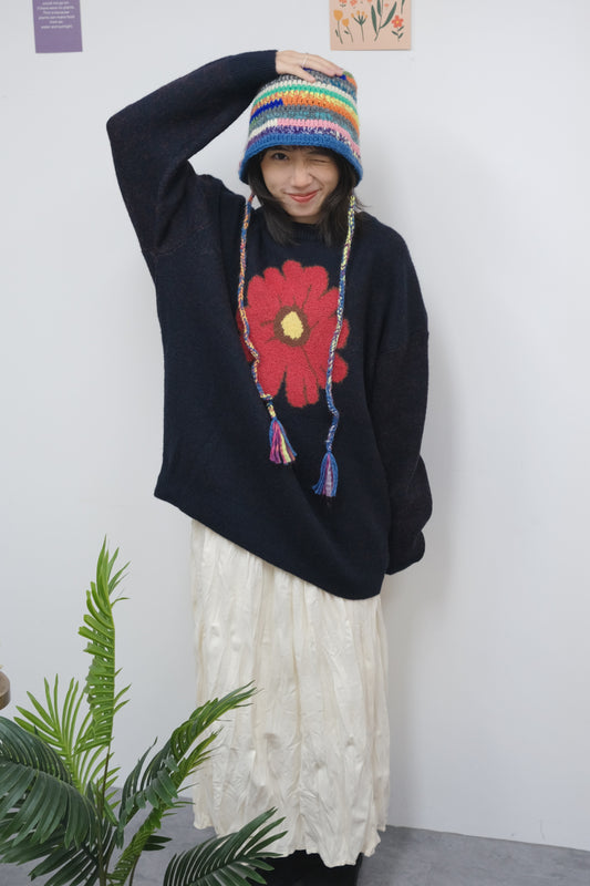 KR unisex flower knit pullover