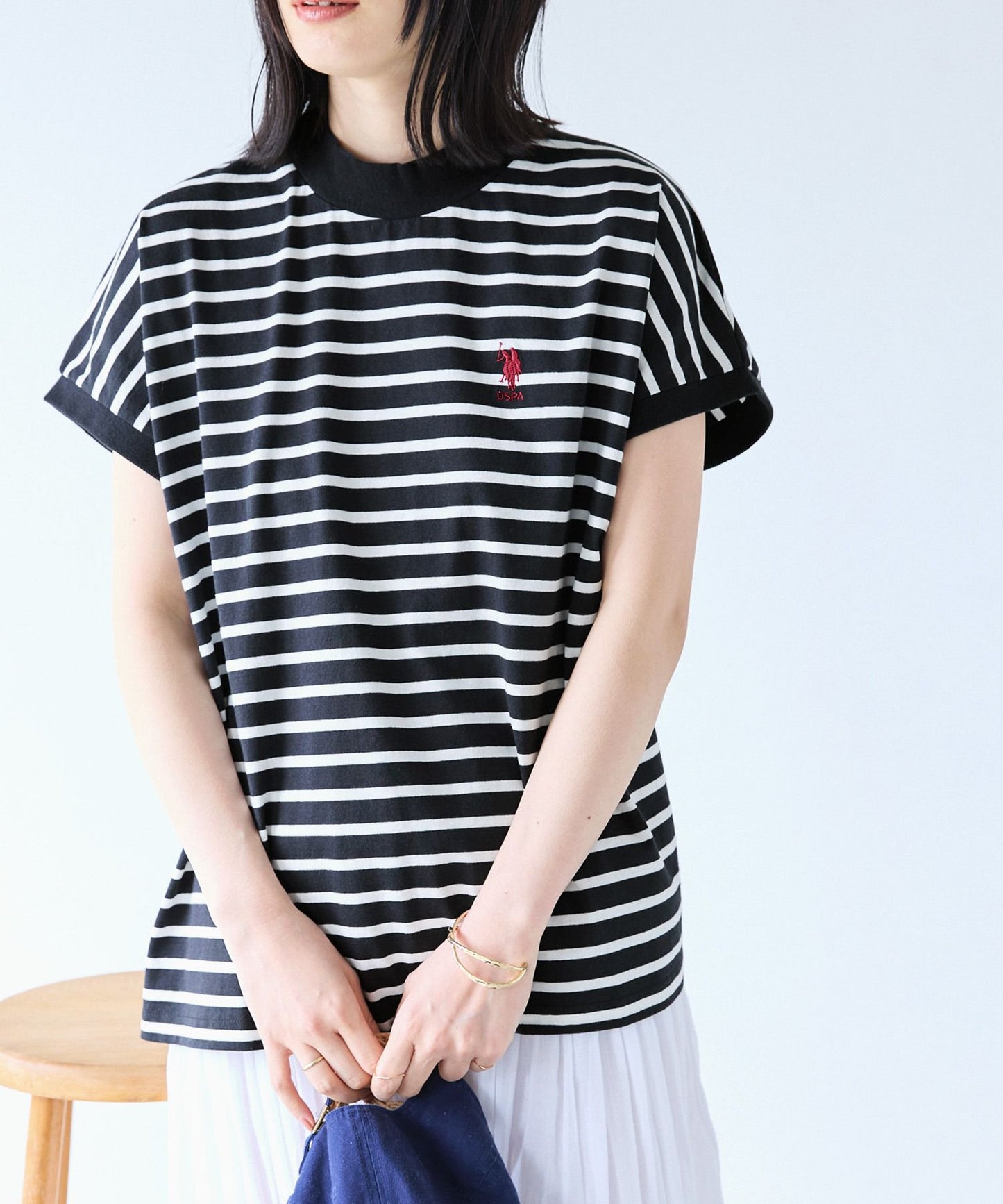 U.S POLO ASSN. 刺繡小高領法式袖 Tee