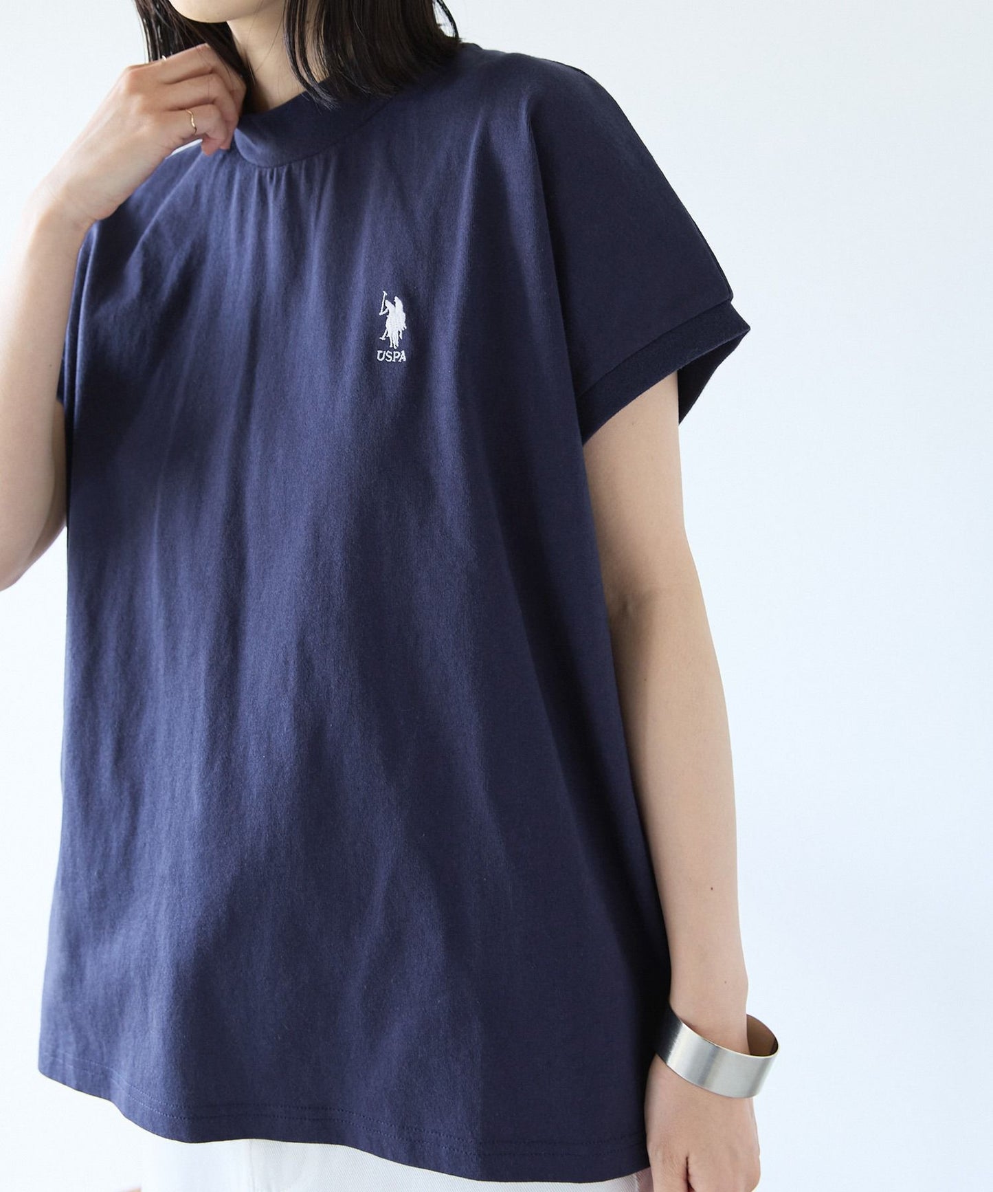 U.S POLO ASSN. 刺繡小高領法式袖 Tee