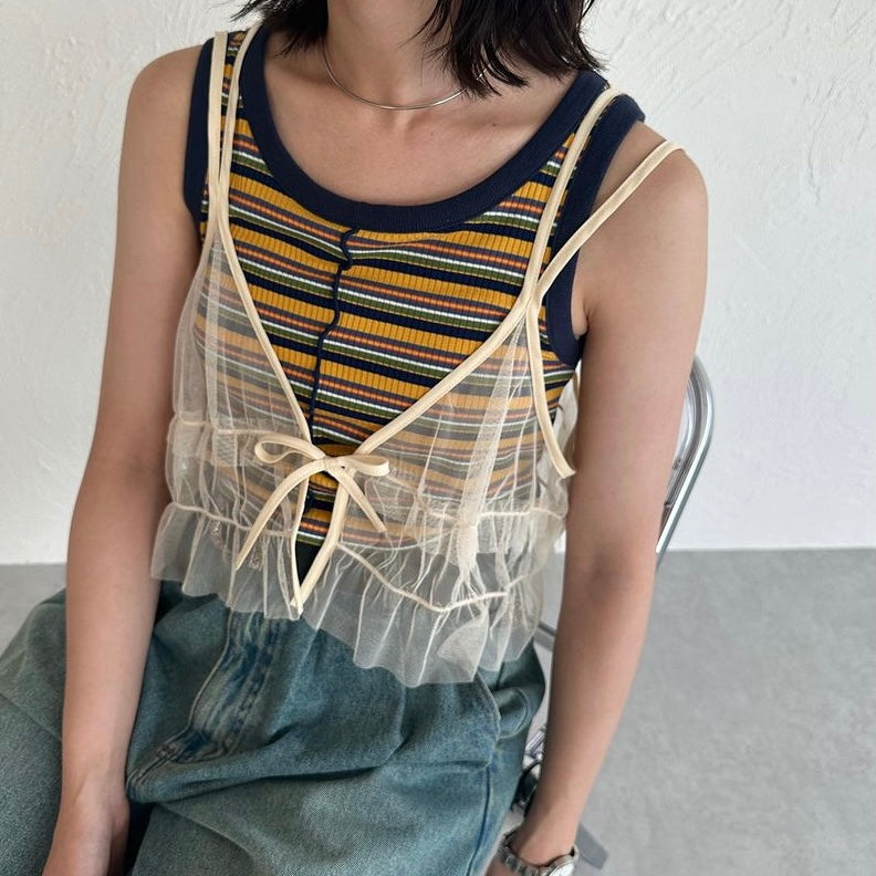 平價版薄紗ribbon vest