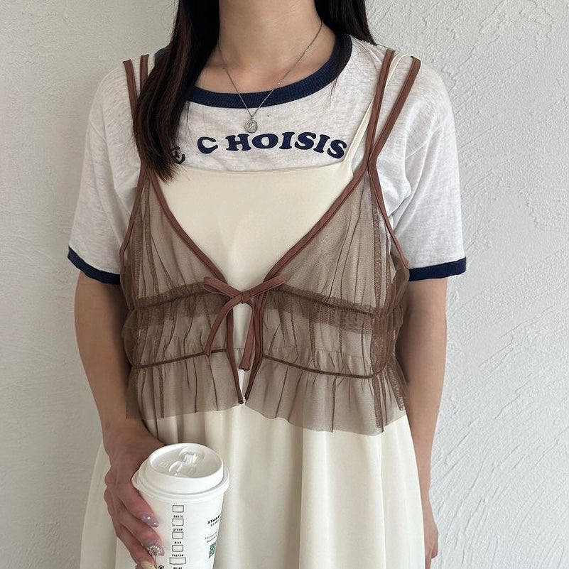 平價版薄紗ribbon vest